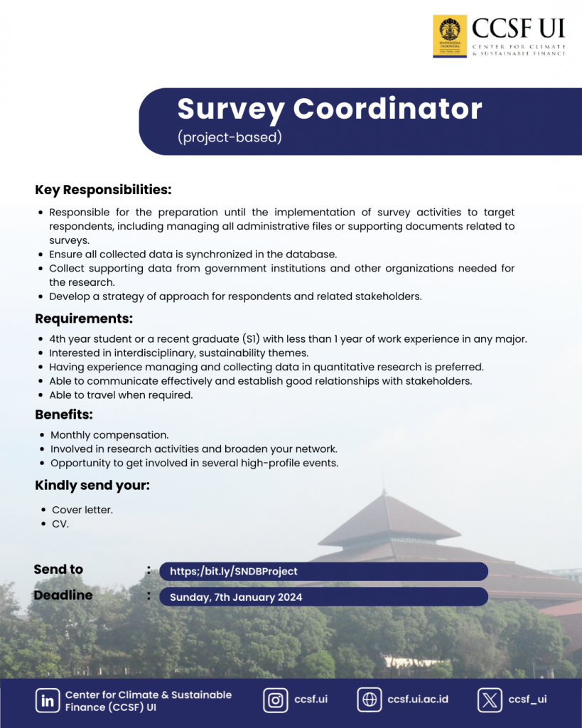 Survey Coordinator Hiring - Sub-national Development Banks to Decarbonize Regional Economy, Finance, and Development in Indonesia